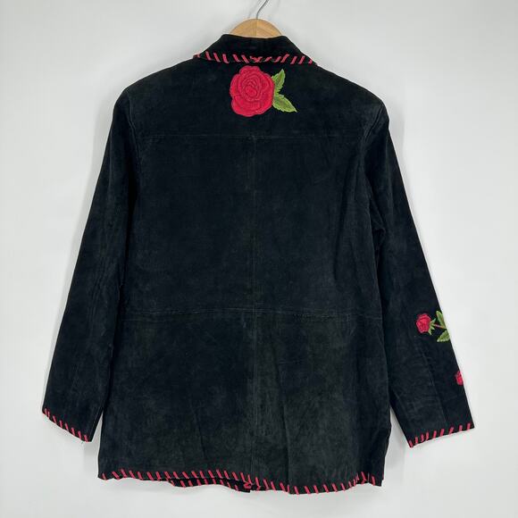 Vintage 90's Suede Jacket Embroidered Floral Rose Western Leather Jacket - Picture 6 of 11